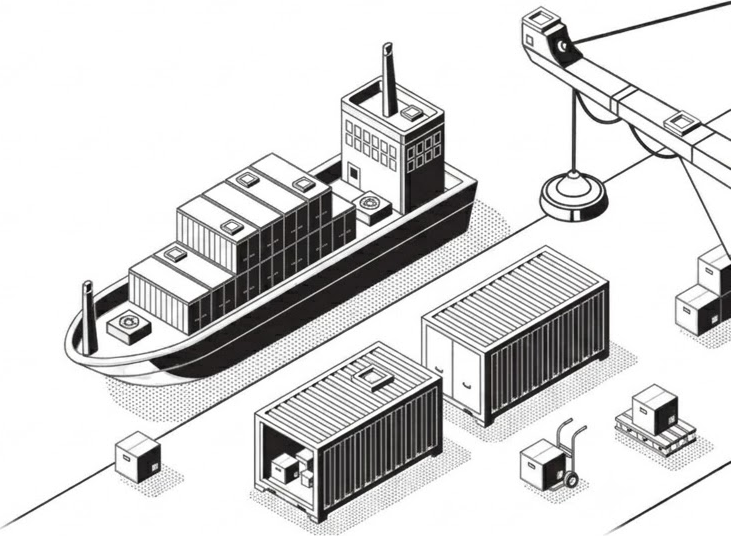 Minh hoạ tàu container tại cảng vận chuyển hàng hóa